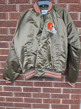 Vintage Cleveland Browns Satin NFL Chalk Line Bomber Jacket-Boys Large